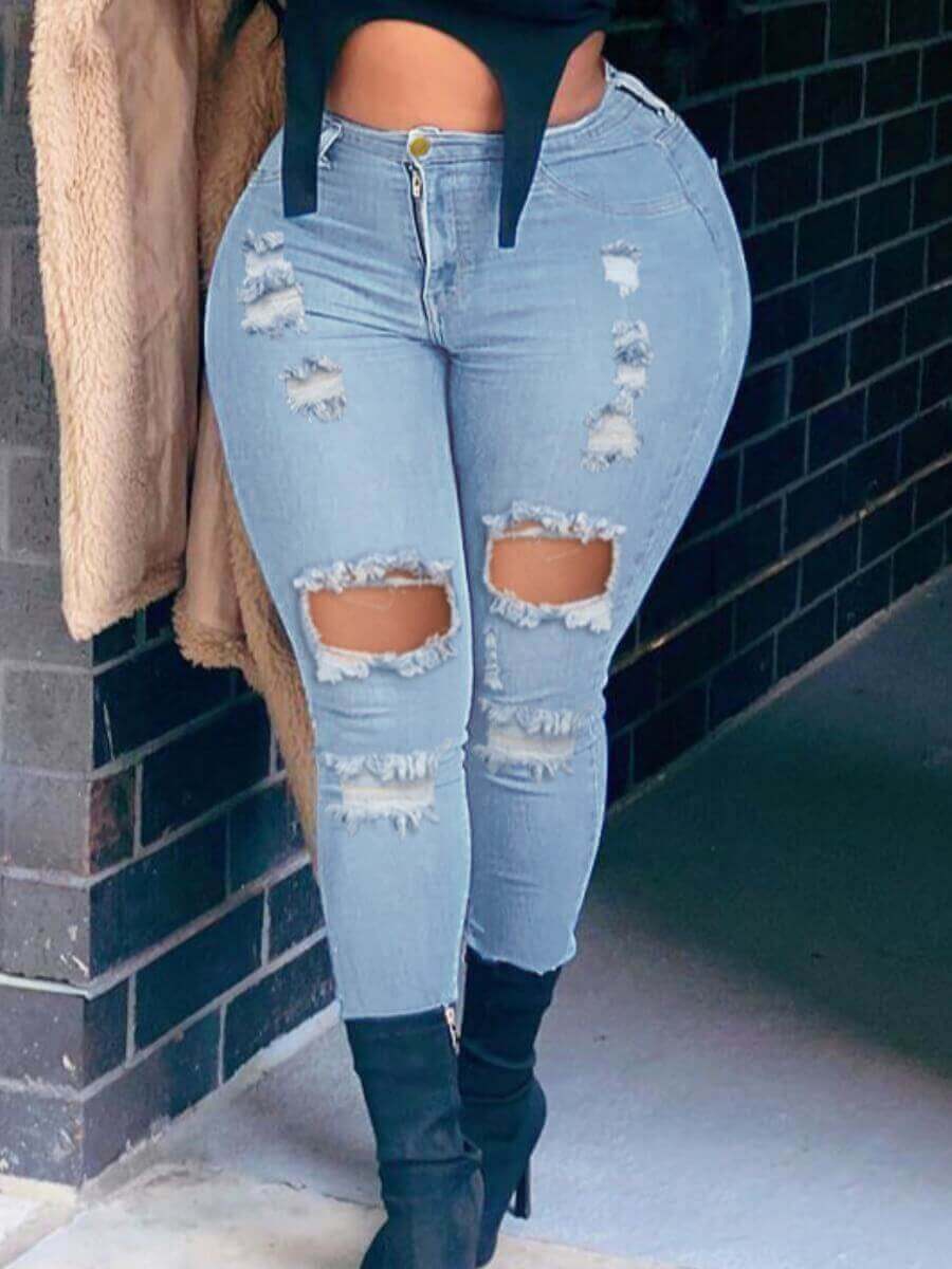 LW Plus Size High-waisted Ripped Jeans