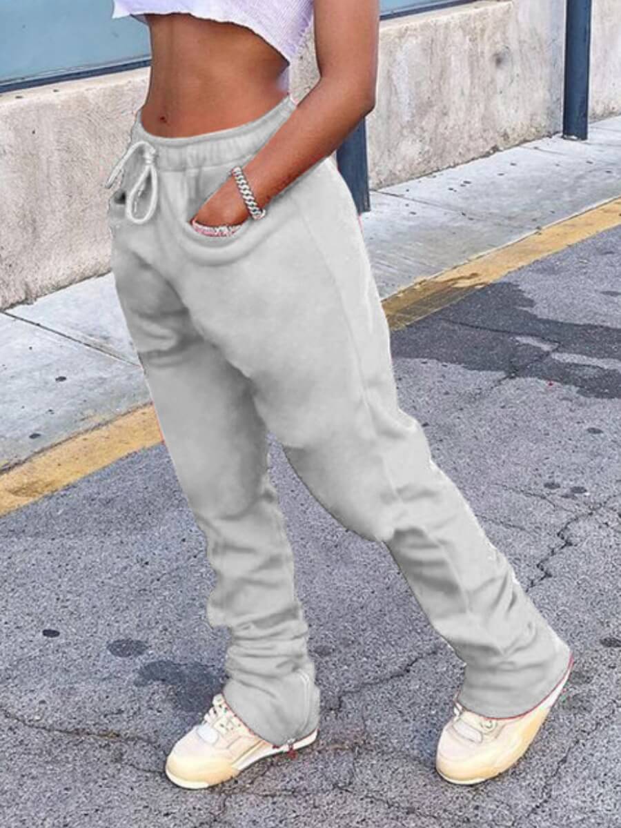 

Lovely Casual Drawstring Pocket Design Light Grey Pants