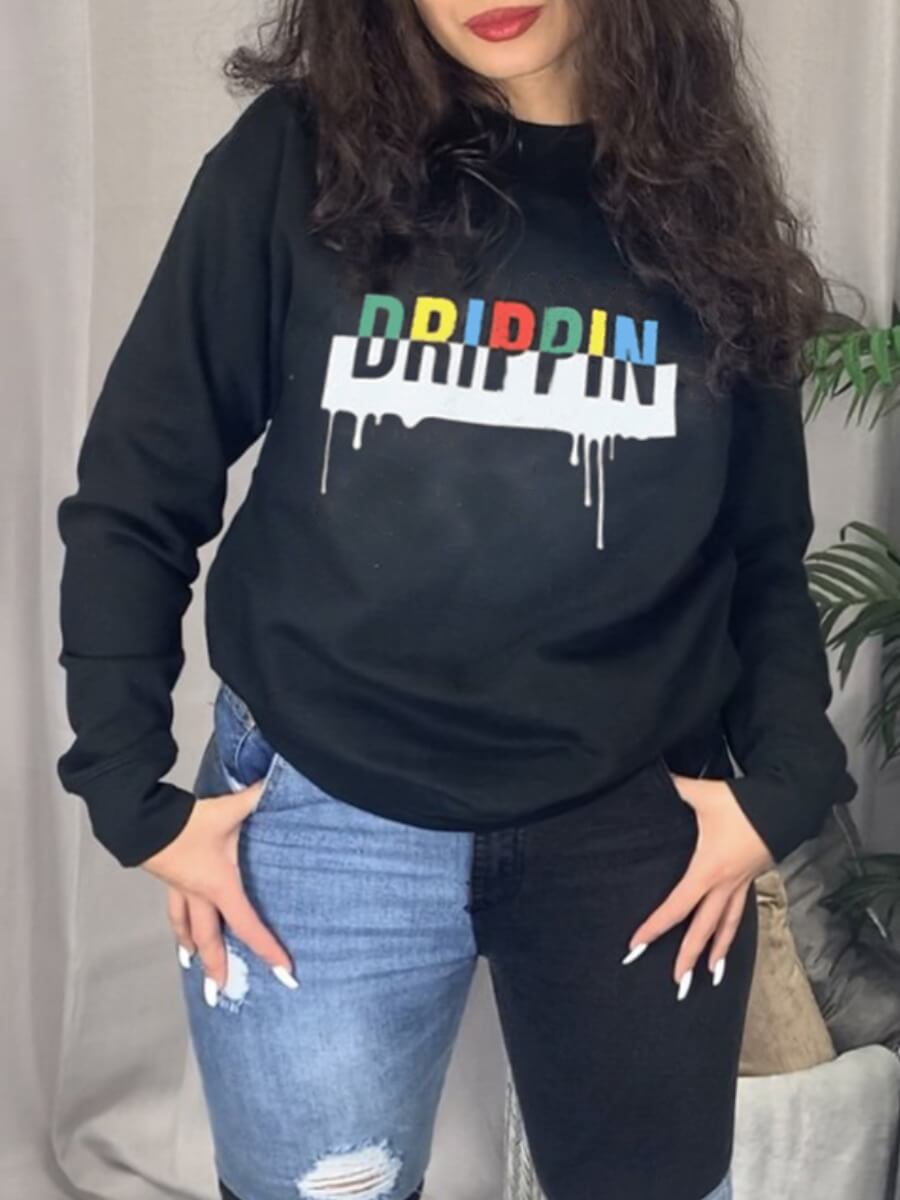

Lovely Street O Neck Letter Print Black Plus Size Hoodie