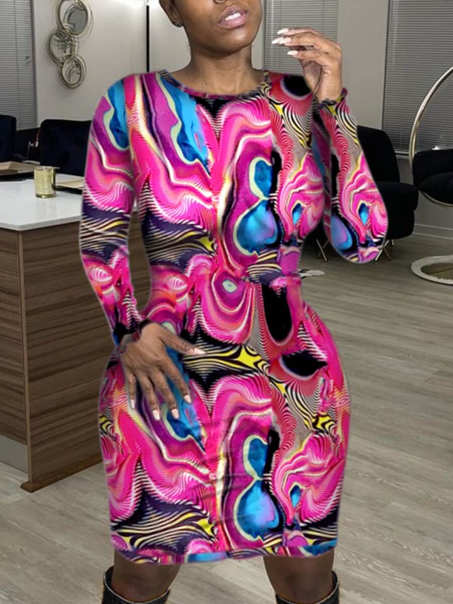 

Lovely Casual Print Patchwork Multicolor Knee Length Dress, Multi