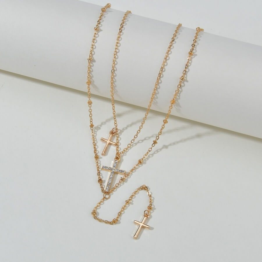 

Lovely Stylish Cross Gold Multilayer Necklace