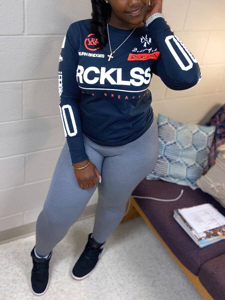 

Lovely Sportswear O Neck Letter Print Deep Blue Two Piece Pants Set