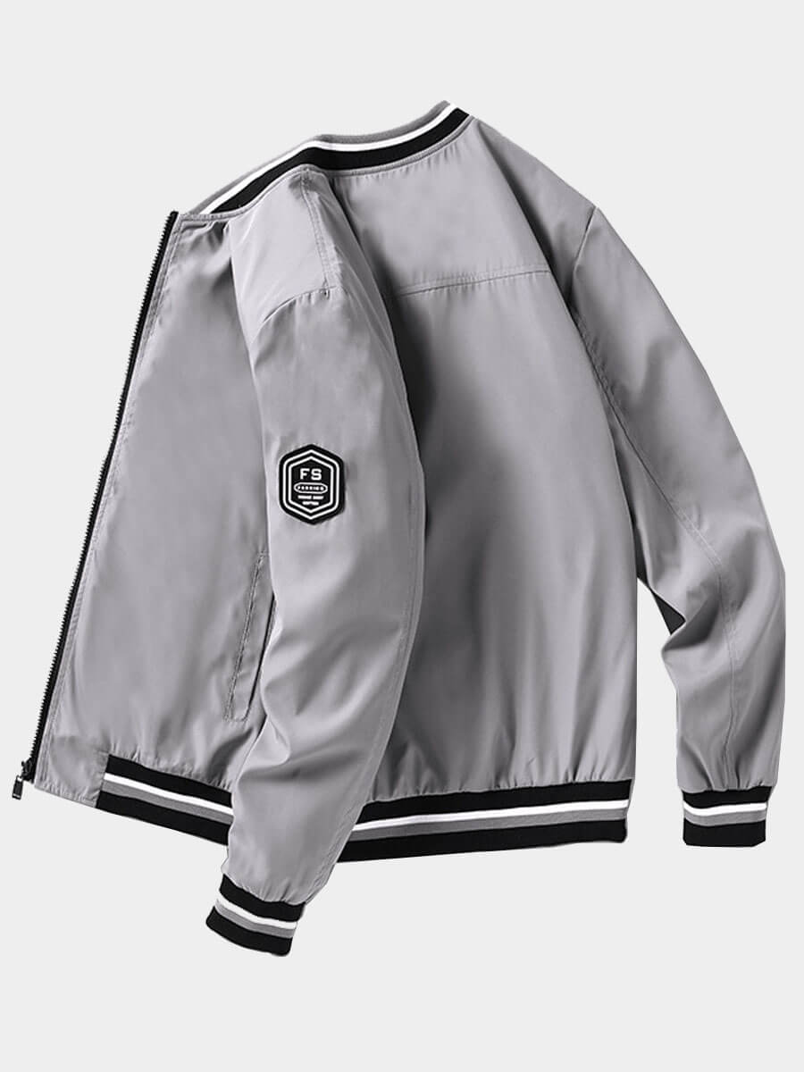 

Lovely Casual Striped Zipper Design Grey Men Jacket