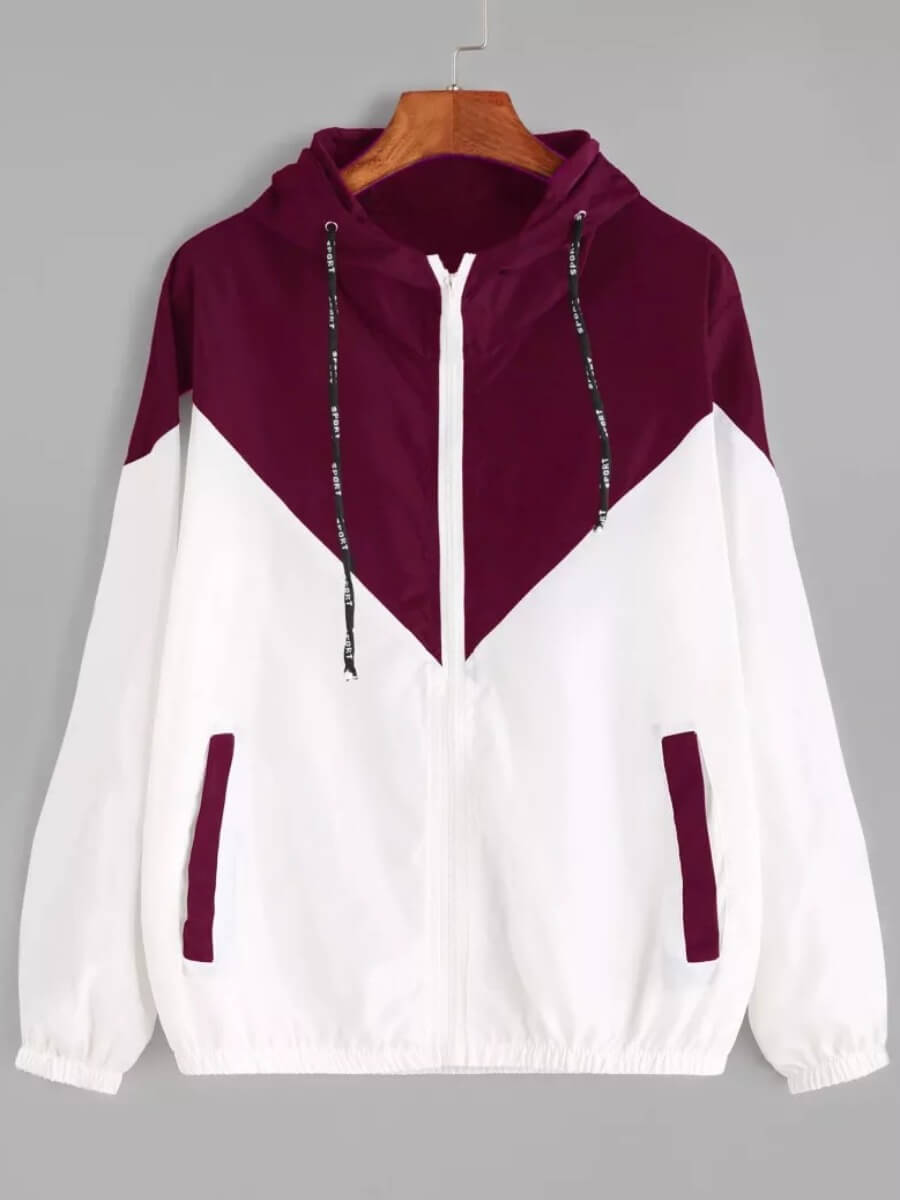 

Lovely Casual Zipper Design Patchwork Red Hoodie