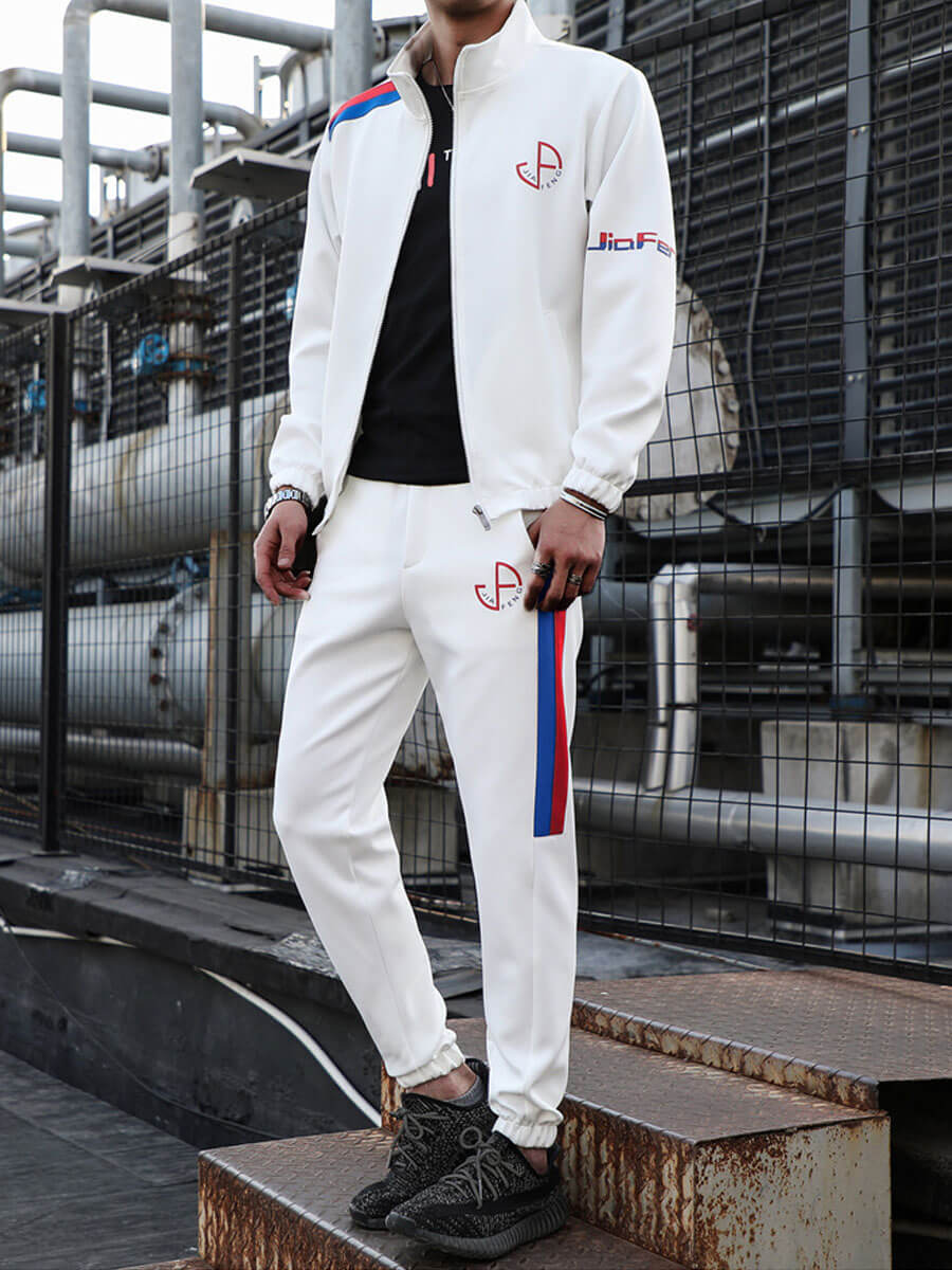 

Lovely Sportswear Letter Print Patchwork White Men Two Piece Pants Set
