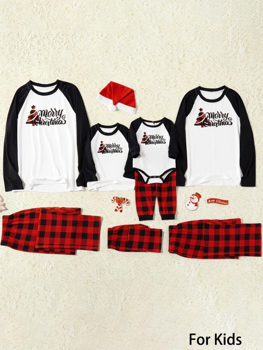 

Lovely Trendy Christmas Day Plaid Letter Print Girl Two Piece Pants Set, Girls