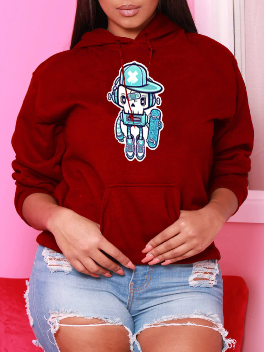 

Lovely Casual Hooded Collar Print Red Plus Size Hoodie