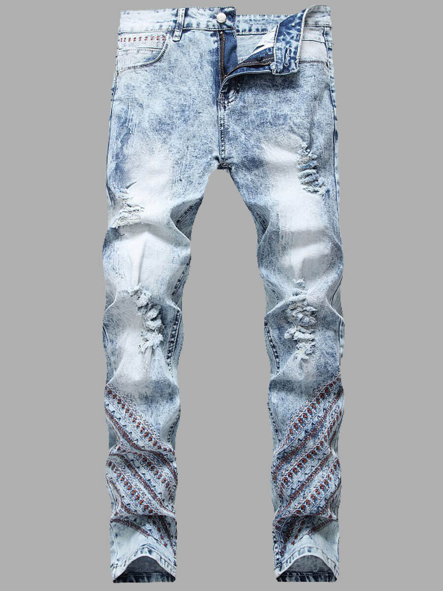 

LW Men Mid Waist Tie-dye Blue Jeans