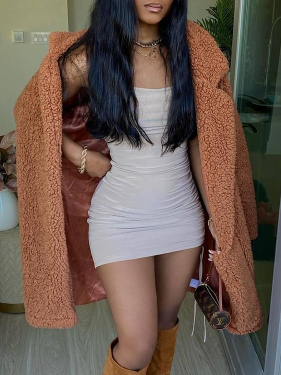 

Lovely Casual Long Sleeve Khaki Faux Fur