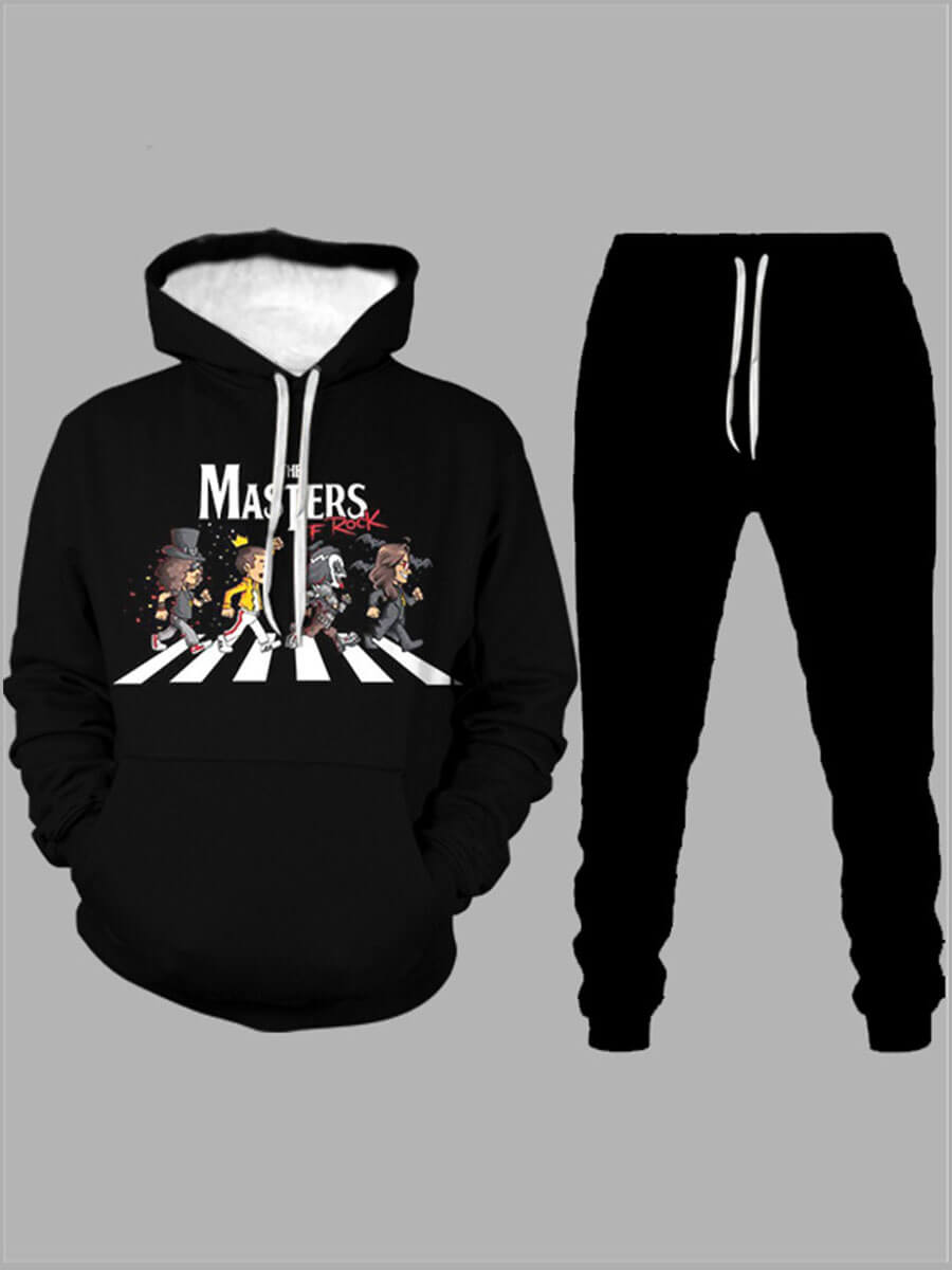 

Lovely Casual Hooded Collar Letter Print Black Two Piece Pants Set