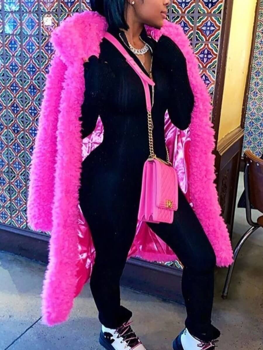 

Lovely Casual Long Sleeve Rose Red Faux Fur