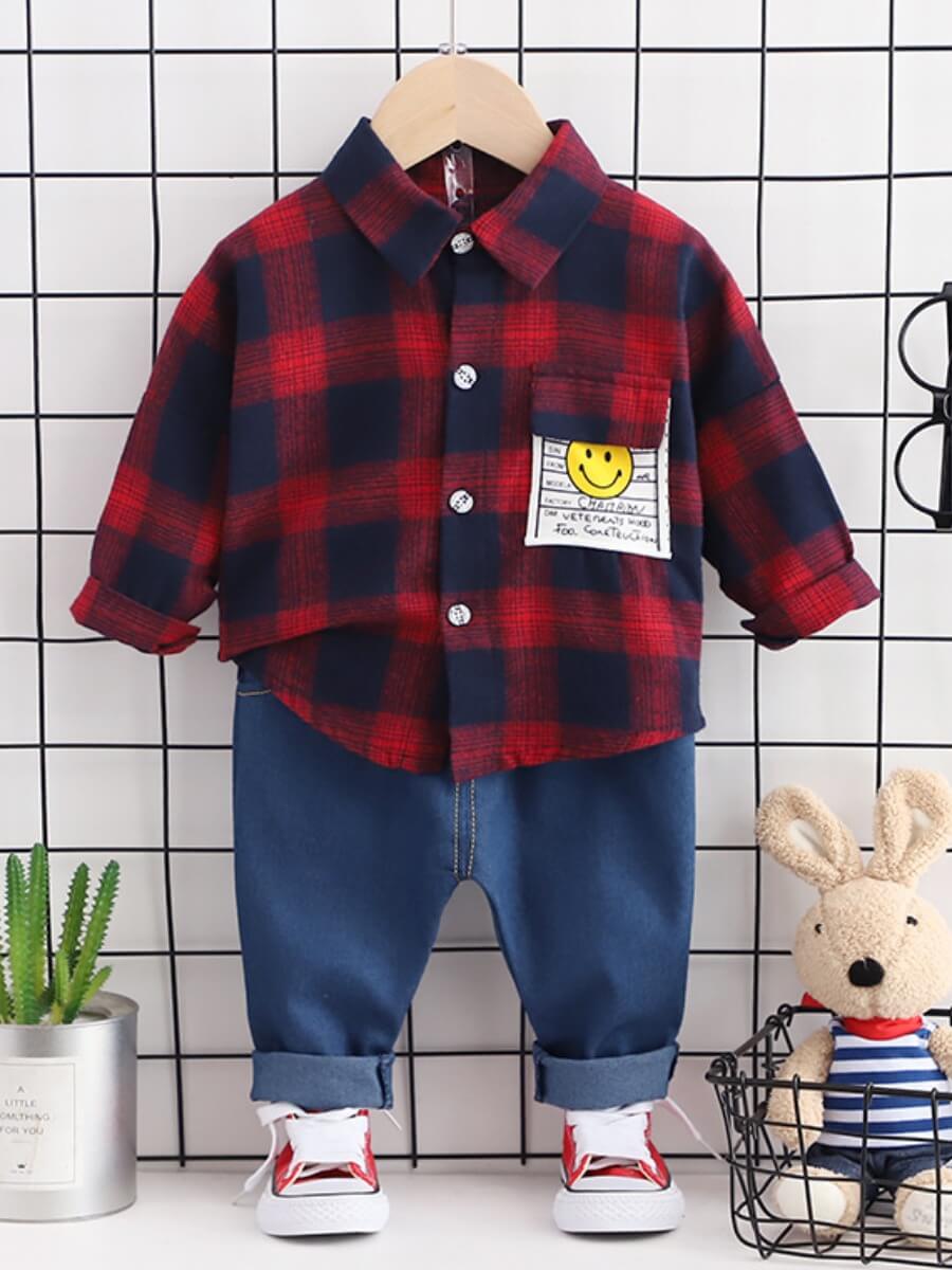 

Lovely Casual Plaid Print Red Boy Two Piece Pants Set
