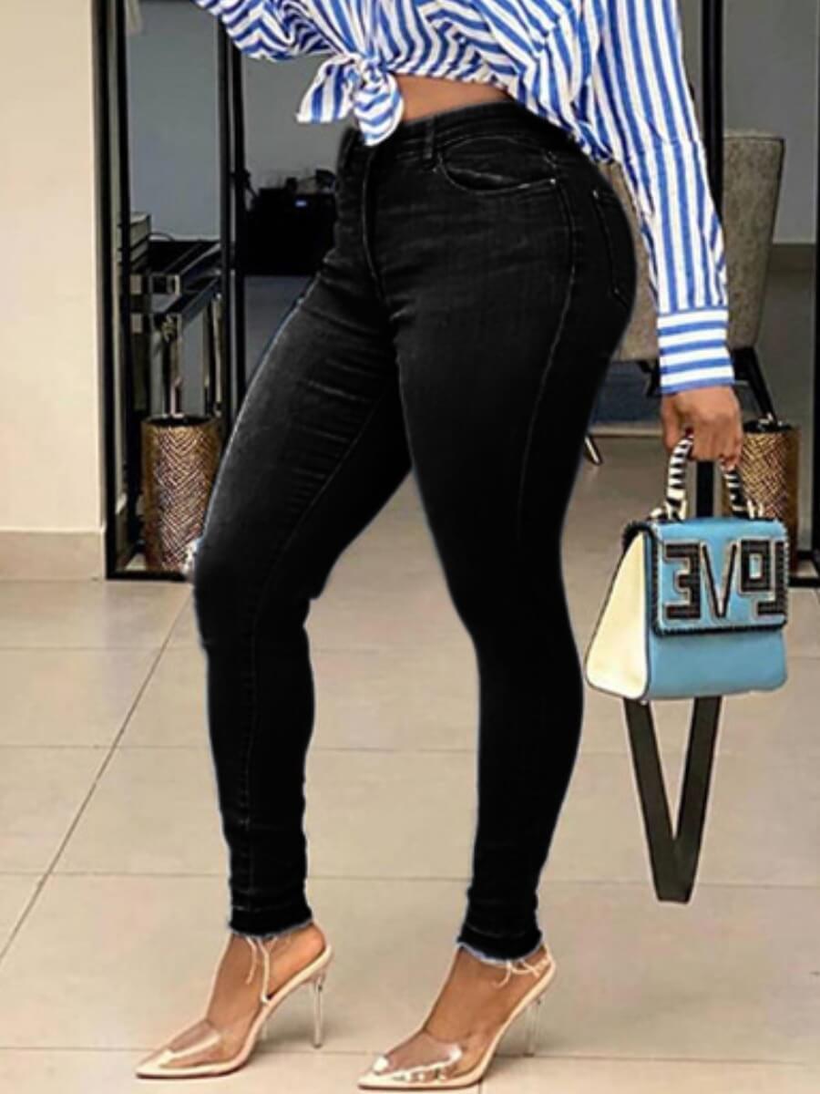 

Lovely Casual High-waisted Zipper Design Black Jeans