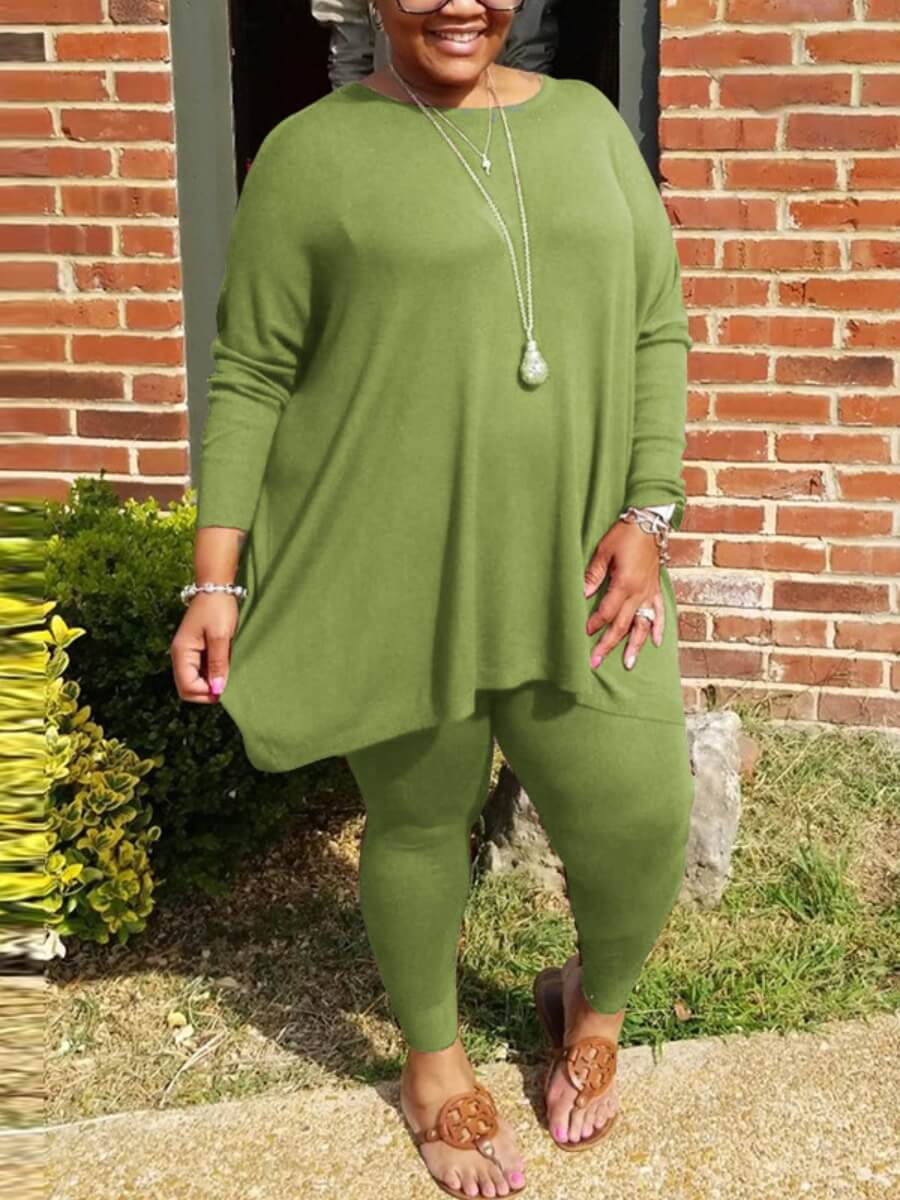 

Lovely Casual O Neck Green Plus Size Two-piece Pants Set