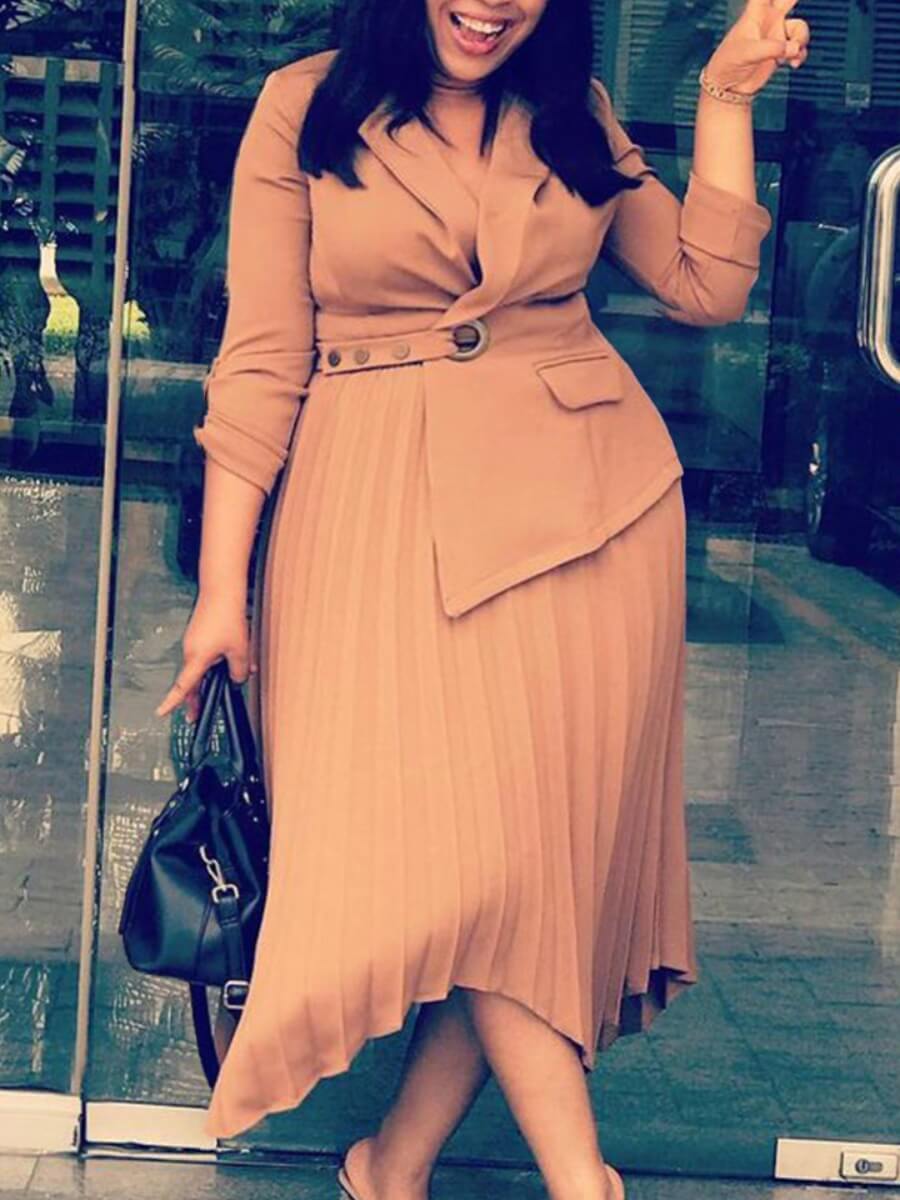 

Lovely Formal Pleated Design Asymmetrical Khaki Mid Calf A Line Dress