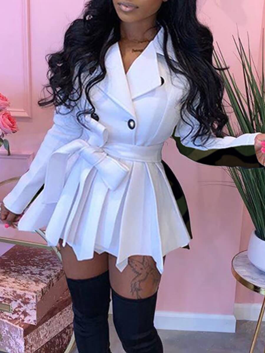

Lovely Stylish Lace-up Camo Print Patchwork White Coat