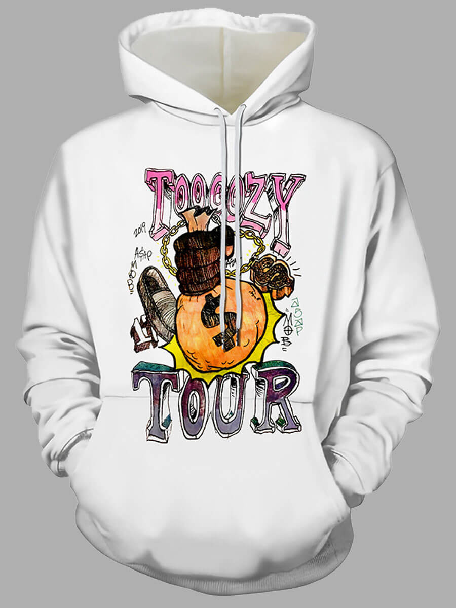 

Lovely Street Letter Print Patchwork White Men Hoodie