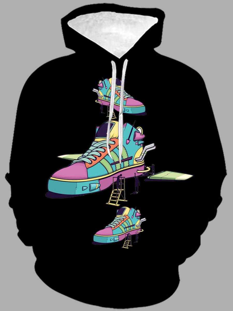 

Lovely Casual Hooded Collar Print Black Men Hoodie