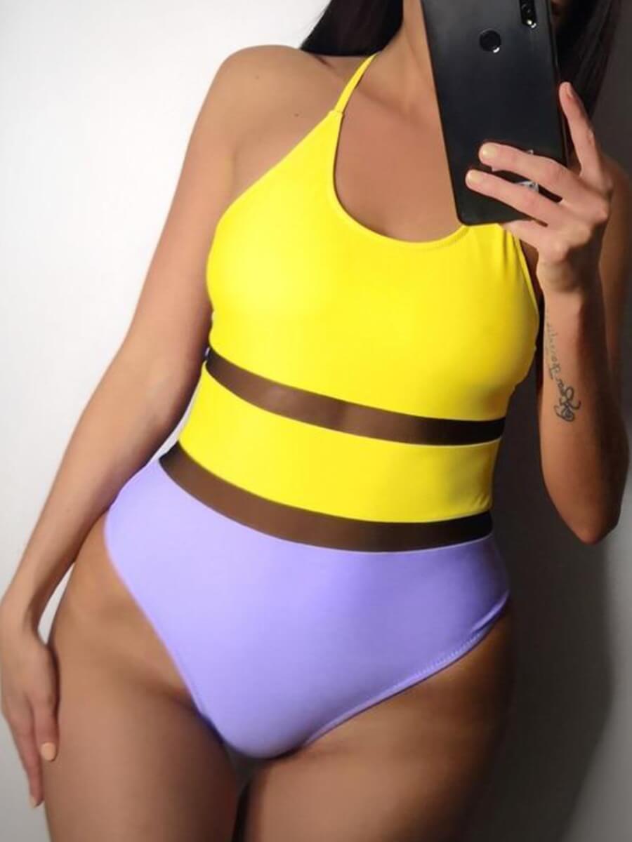 

Lovely Sweet Color-lump Patchwork Multicolor Plus Size One-piece Swimsuit, Multi