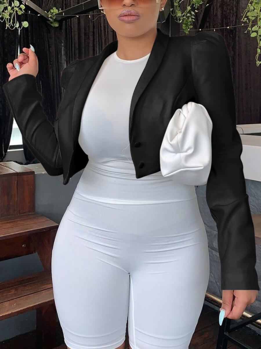 

Lovely Formal Turndown Collar Button Design Black Coat