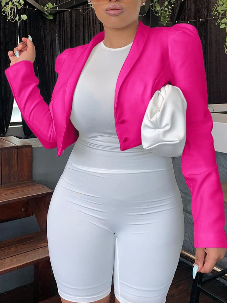 

Lovely Formal Turndown Collar Button Design Pink Coat