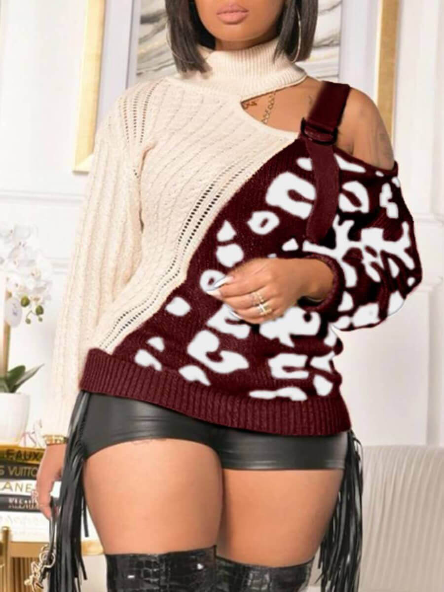 

Lovely Stylish Patchwork Hollow-out Red Sweater