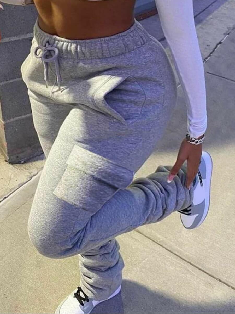 

Lovely Plus Size Casual Side Pocket Grey Pants