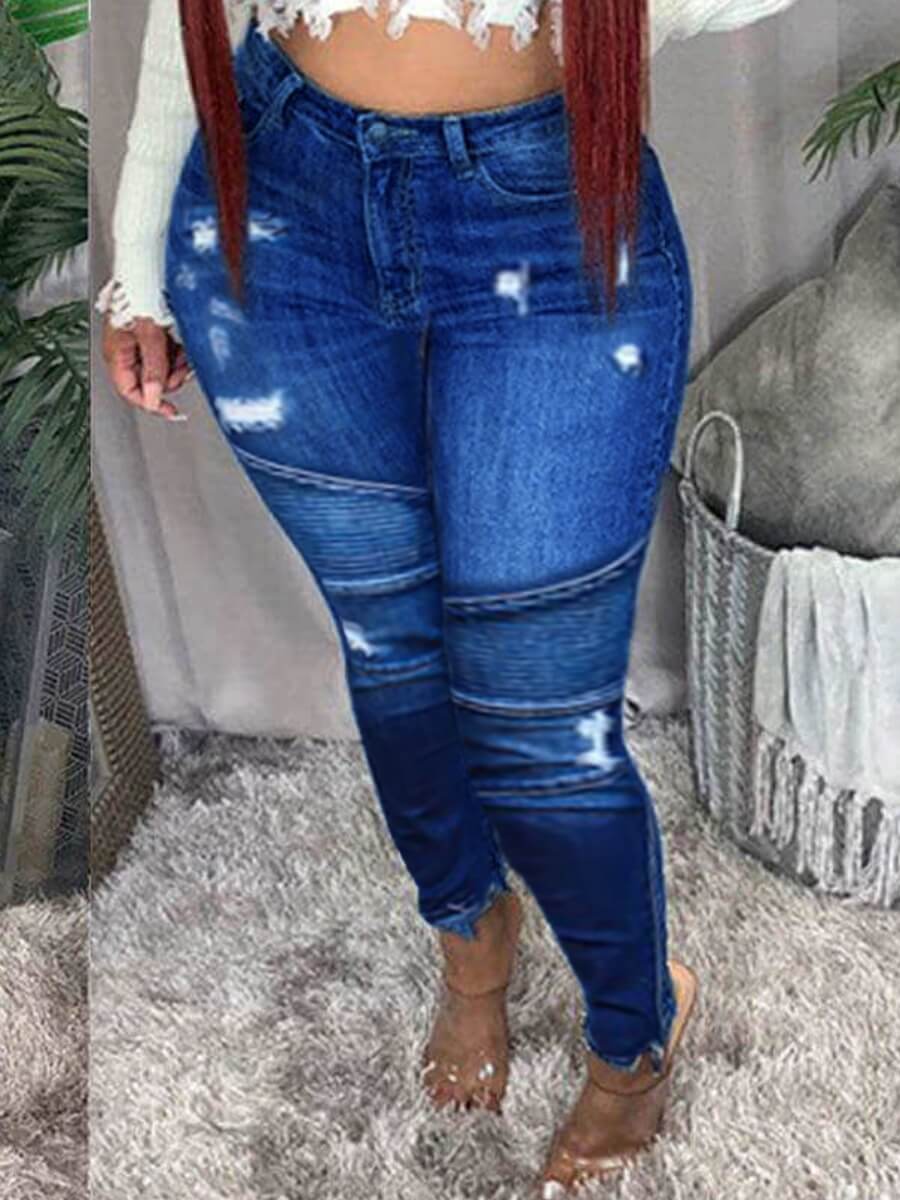 

Lovely Street Raw Edge Patchwork Deep Blue Jeans