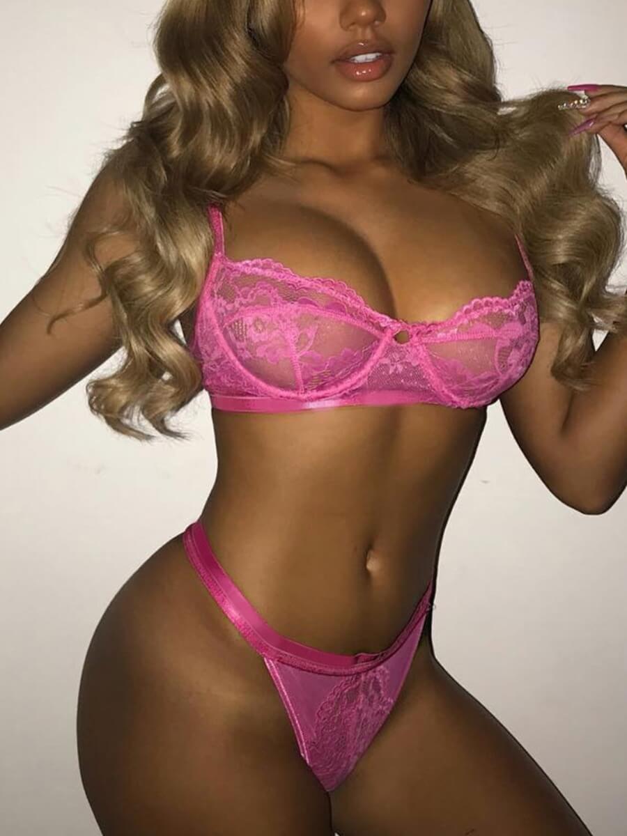 

Lovely Sexy See-through Patchwork Rose Red Bra Sets