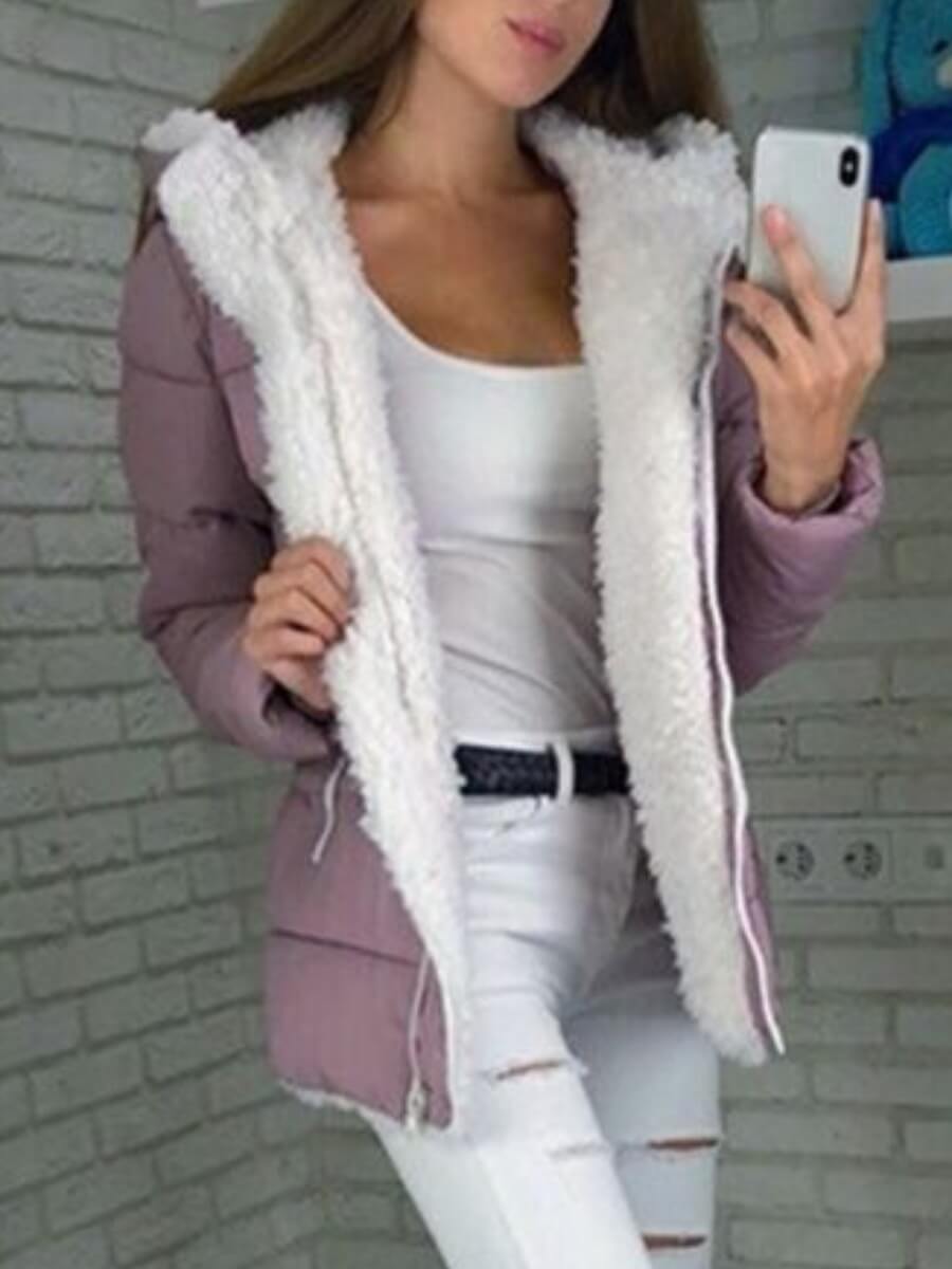 

Lovely Casual Turndown Collar Zipper Design Purple Coat