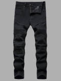 LW Casual Zipper Design Patchwork Black Men Jeans