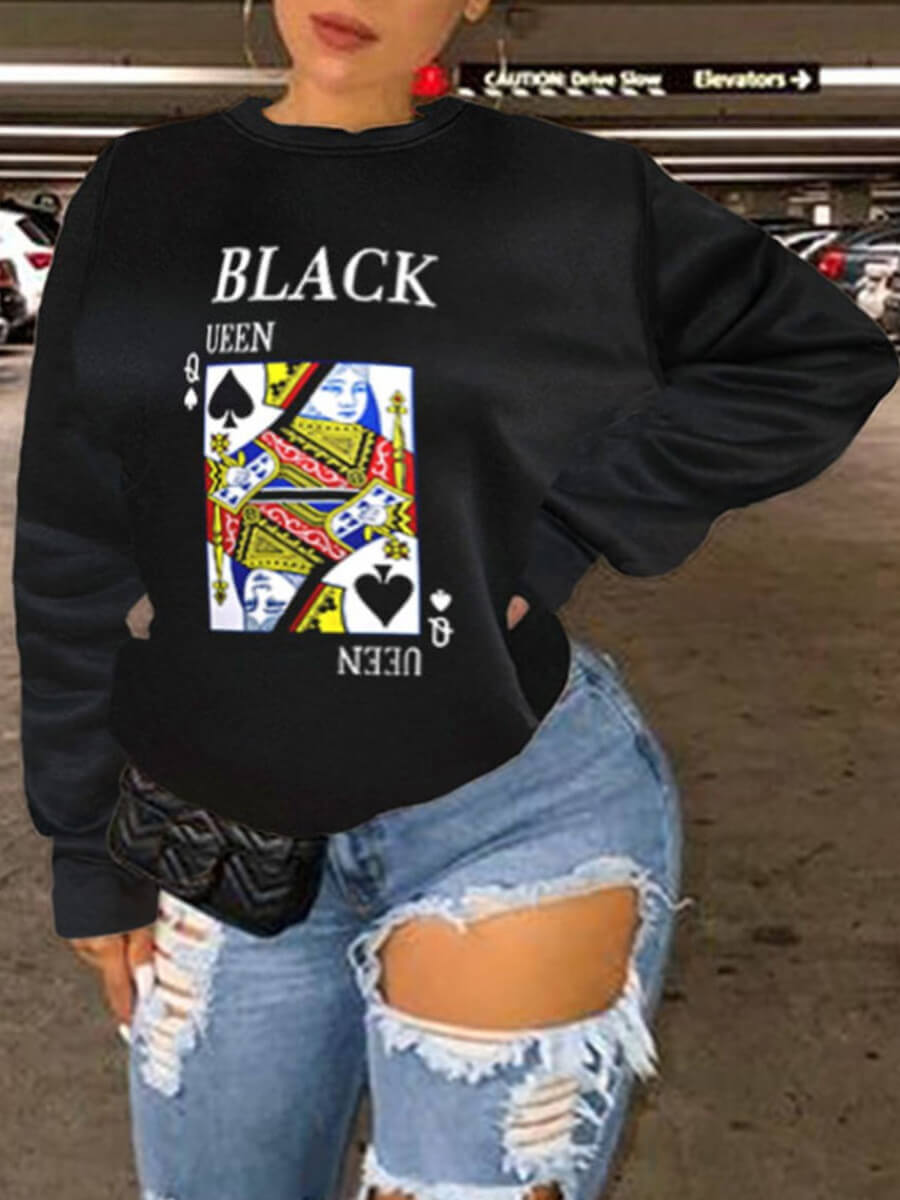 

LW Plus Size Casual Card Letter Print Black Hoodie