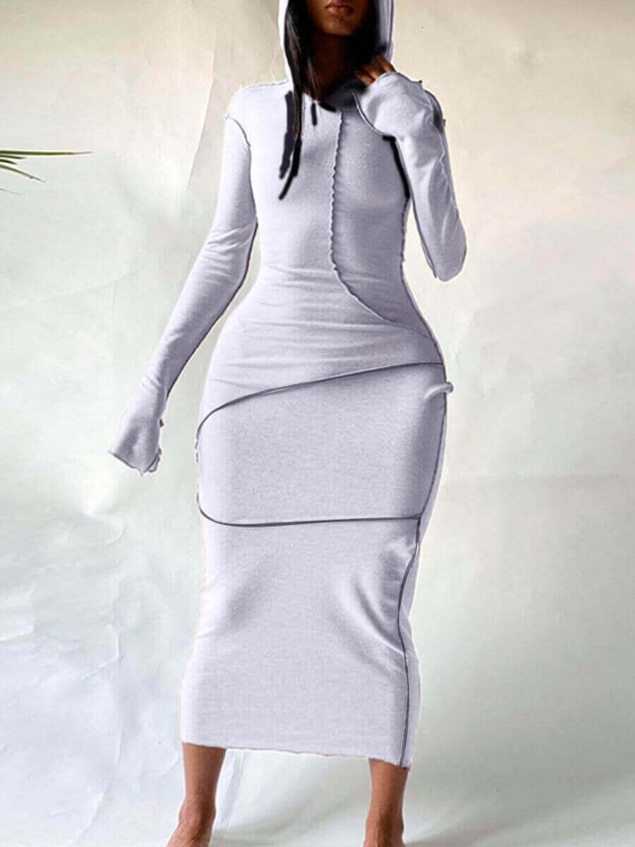 

Lovely Casual Hooded Collar Basic Skinny White Mid Calf Dress