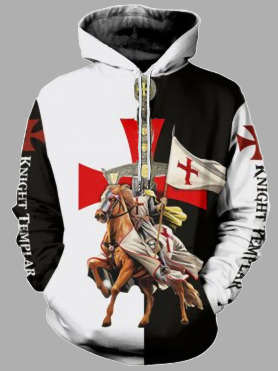 

Lovely Street Letter Horse Print Patchwork Black Men Hoodie