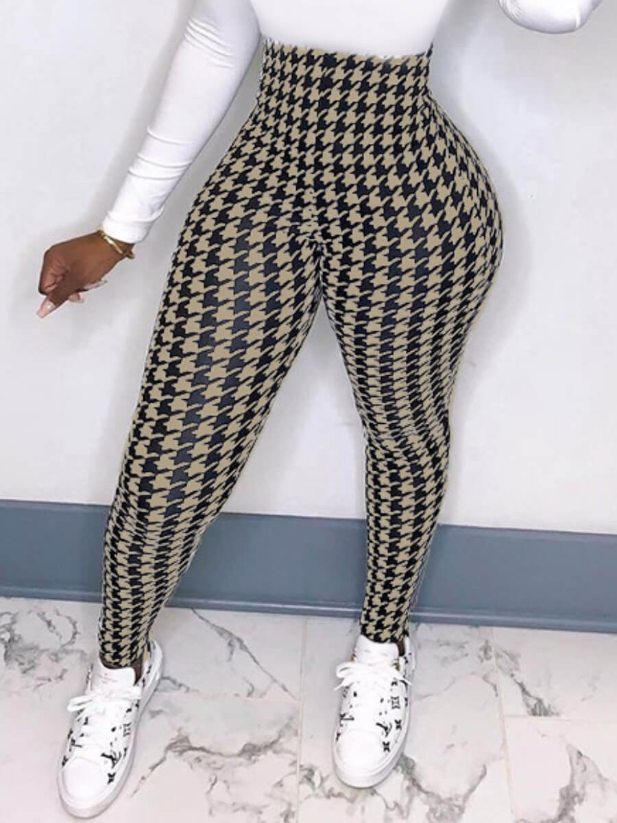

Lovely Chic Geometric Print Patchwork Khaki Pants