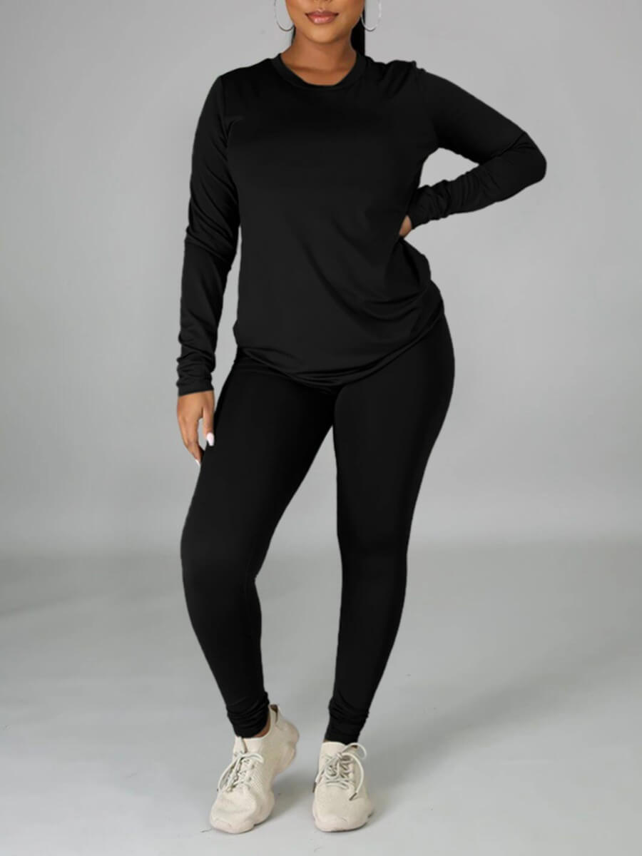 

Lovely Casual O Neck Black Two Piece Pants Set