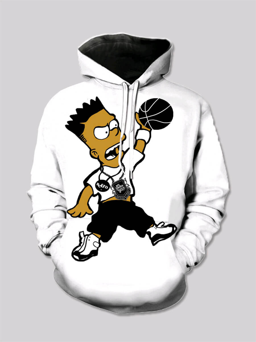 

Lovely Street Cartoon Print Patchwork White Boy Hoodie