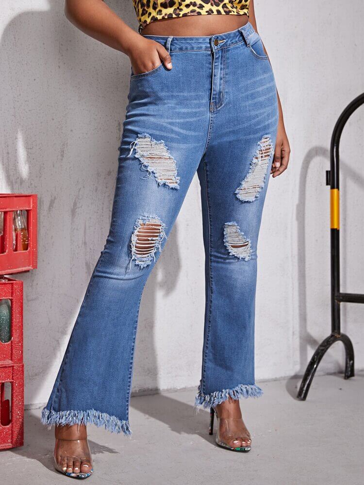 

Lovely Casual Broken Holes Blue Plus Size Jeans