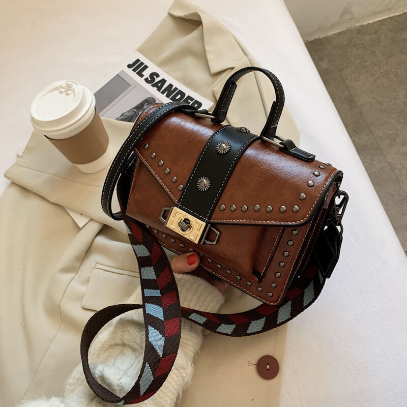 

Lovely Retro Rivet Decorative Brown Crossbody Bag