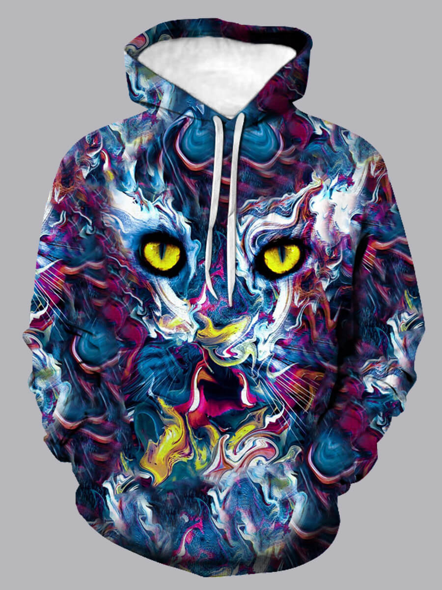 

Lovely Street Eye Print Patchwork Multicolor Men Hoodie, Multi