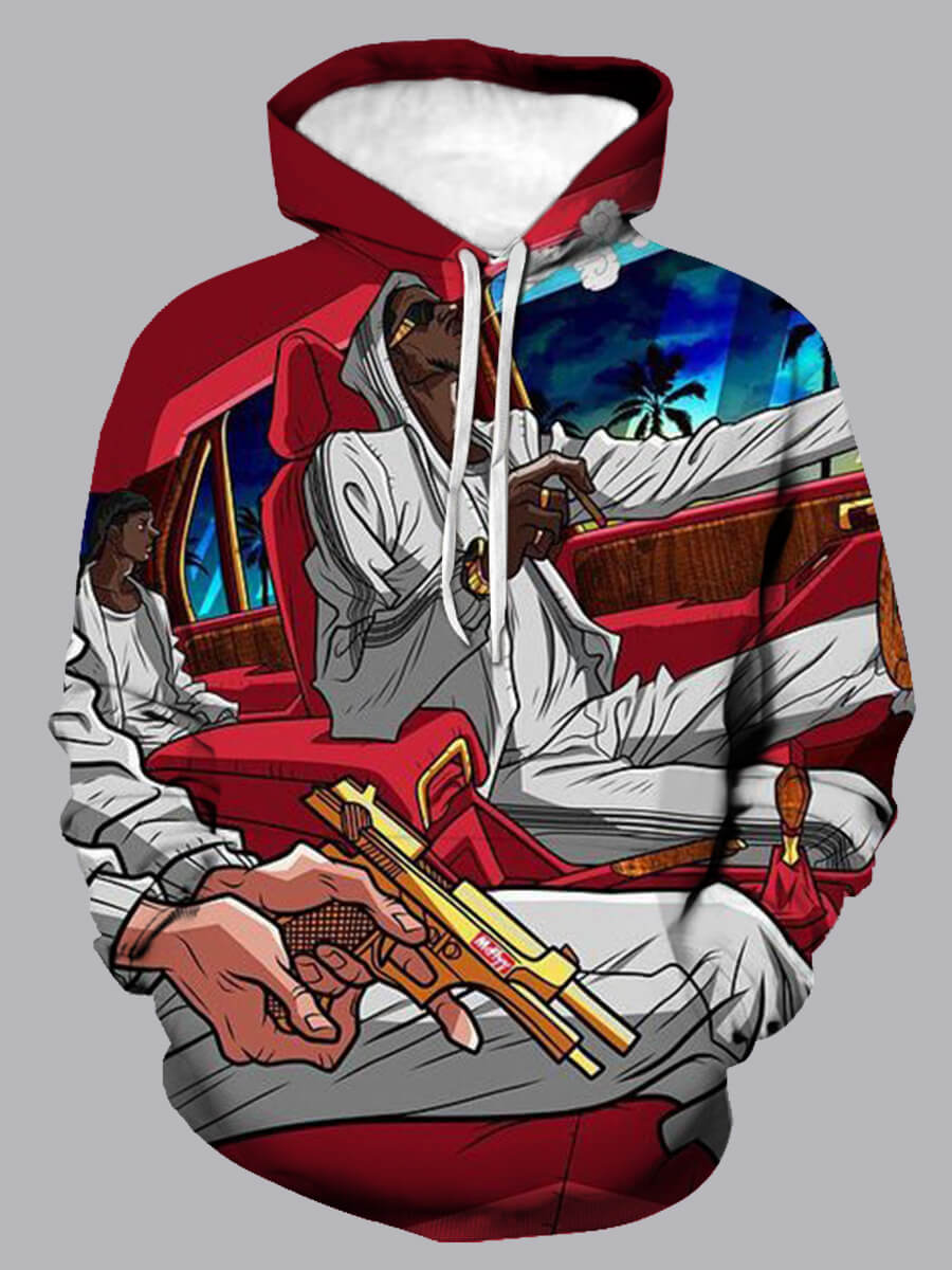 

Lovely Street Cartoon Print Patchwork Red Men Hoodie