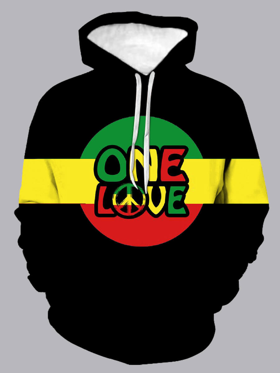 

Lovely Street Letter Print Patchwork Black Men Hoodie
