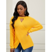 Lovely Trendy V Neck Hollow-out Lemon Yellow Sweat