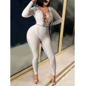 Lovely Daily Cross Strap Long Sleeve Skinny Grey O