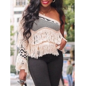 Lovely Stylish One Shoulder Tassel Design Black Sw