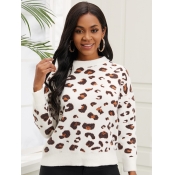 Lovely Vintage O Neck Dropped Shoulder Leopard Pri