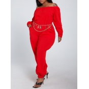 Lovely Leisure Loose Red Plus Size One-piece Jumps