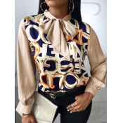 Lovely Fashion Ribbon Collar Letter Print Brown Bl