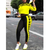 Lovely Sportswear Hooded Collar Patchwork Yellow T