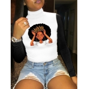 Lovely Street Turtleneck Letter Print Patchwork Bl